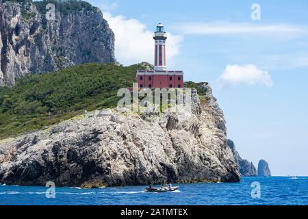 Faro "Faro di Punta Carena', Anacapri, isola di Capri, Italia. Foto Stock