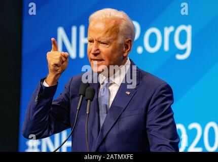 7 settembre 2019, SNHU Arena, Manchester, New Hampshire, Stati Uniti: Candidato presidenziale democratico ed ex vicepresidente degli Stati Uniti Joe Biden alla NH state Democratic Convention di Manchester. Foto Stock
