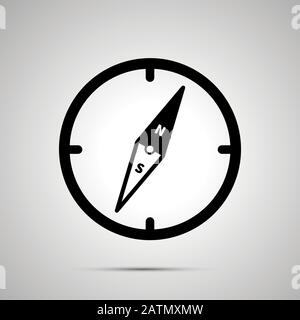 Vecchia bussola, semplice icona nera con ombra su grigio Illustrazione Vettoriale