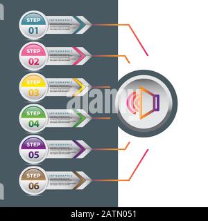 Infografica sul passo della linea. 5 opzioni diagramma del flusso di lavoro, indicatore del numero della sequenza temporale circolare, grafico delle fasi del processo. Infografiche vettoriali lineari. Elabora ordine in Illustrazione Vettoriale