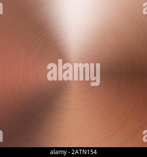Struttura radiale lucidata in rame metallo di fondo. Tecnologia vettoriale testurizzata cuprum colore sfondo con circolare lucido, spazzolato concentrico texture Illustrazione Vettoriale