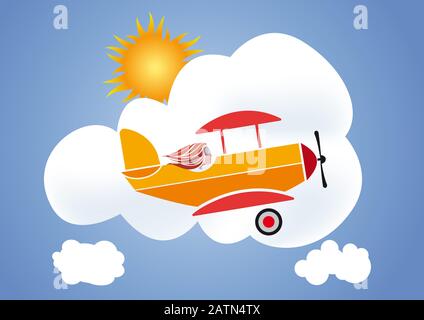 donna aviatore in aereo nel cielo tra le nuvole. Spettacolo aereo. Illustrazione del vettore Illustrazione Vettoriale