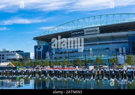 Melbourne, Australia - 7 dicembre 2016: Stadio Etihad nei Docklands con cielo pittoresco sullo sfondo Foto Stock