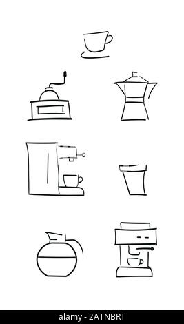 Icone vettoriali per caffè isolate su sfondo bianco Foto Stock