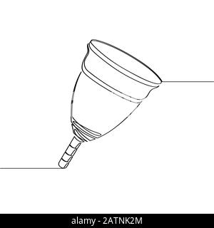 Coppa mestruale femminile. Disegnato in una linea continua, isolato su sfondo bianco. Può essere utilizzato per la pubblicità. Illustrazione del vettore stock Illustrazione Vettoriale