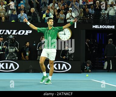 Melbourne Park Australian Open Day 14 02/02/20 Mens Singles Final Novak Djokovic (Srb) Celebra Dopo La Vittoria Photo Roger Parker International Spo Foto Stock