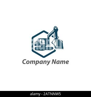 Macchina escavatore pesante con emblema tipo pala, Vector.EPS 10 Illustrazione Vettoriale