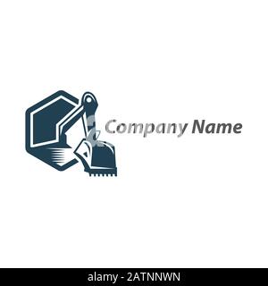 Macchina escavatore pesante con emblema tipo pala, Vector.EPS 10 Illustrazione Vettoriale