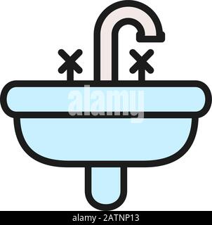 Lavabo vettoriale, lavabo, lavabo, icona a linea piatta. Illustrazione Vettoriale