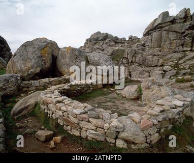 Castro di Baroña. Insediamento dell'età del ferro, 1st secolo a.C.-1st secolo d.C. Galizia, provincia di la Coruña, Spagna. Foto Stock