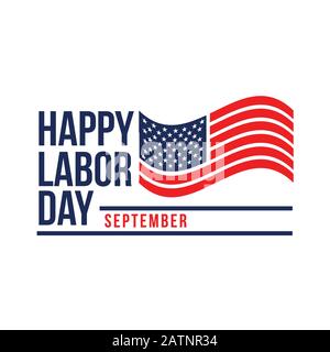 Labor Day Celebration banner con bandiera USA e testo - Labor Day Stati Uniti d'America Illustrazione Vettoriale