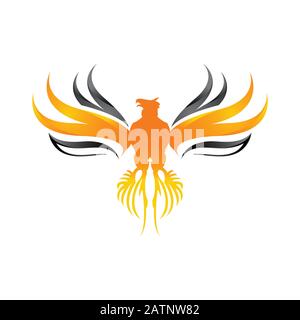 logo phoenix vector, logo creativo di uccello mitologico, un uccello unico, una fiamma nata dalle ceneri Illustrazione Vettoriale