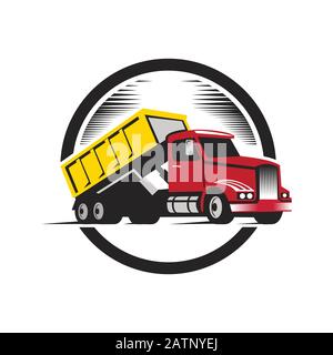 immagine vettoriale dump truck su sfondo bianco. Moderna vista laterale camion. Veicolo per trasporto merci Illustrazione Vettoriale