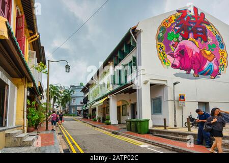 Singapore. Gennaio 2020. Case tipiche di negozi in collina di Ann Siang Foto Stock