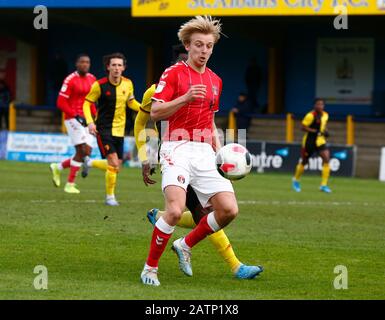 St ALBANS, INGHILTERRA - 03 FEBBRAIO: George Lapslie di Charlton Athletic Sotto i 23 anni durante la lega professionale di sviluppo fra Watford Sotto 23s e. Foto Stock