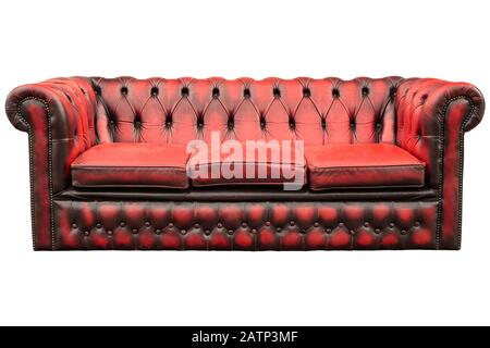 Rosso vintage con divano nero isolato su sfondo bianco Foto Stock