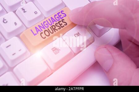 Testo Di Scrittura Corsi Di Lingue. Insieme concettuale di foto di classi o un piano di studio su una lingua straniera Foto Stock
