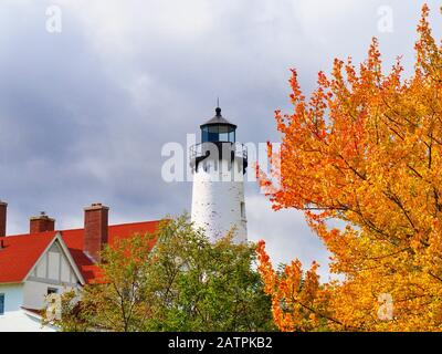 Faro Di Point Iroquois, Upper Penninsula, Brimley, Michigan, Stati Uniti Foto Stock