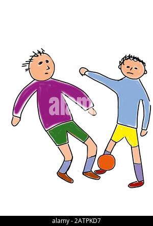 Illustrazione ingenua, disegno per bambini, bambini che giocano a calcio, portiere, Germania Foto Stock