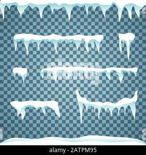 Set di ghiaccioli da neve isolati su sfondo trasparente. Illustrazione del vettore. Illustrazione Vettoriale
