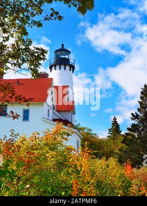 Faro Di Point Iroquois, Upper Penninsula, Brimley, Michigan, Stati Uniti Foto Stock