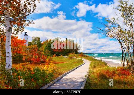 Faro Di Point Iroquois, Upper Penninsula, Brimley, Michigan, Stati Uniti Foto Stock