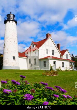 Faro Di Point Iroquois, Upper Penninsula, Brimley, Michigan, Stati Uniti Foto Stock