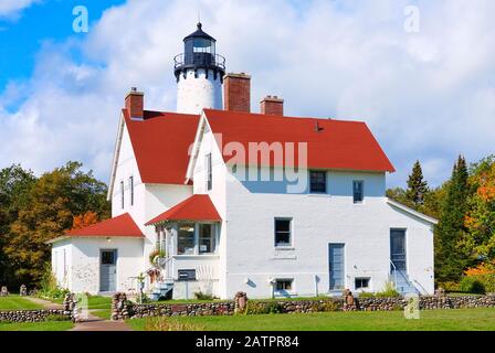 Faro Di Point Iroquois, Upper Penninsula, Brimley, Michigan, Stati Uniti Foto Stock