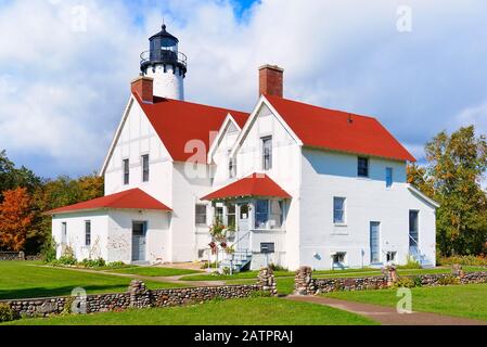 Faro Di Point Iroquois, Upper Penninsula, Brimley, Michigan, Stati Uniti Foto Stock