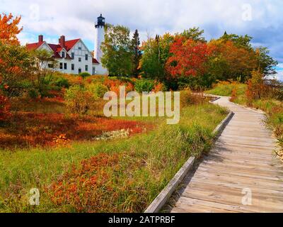 Faro Di Point Iroquois, Upper Penninsula, Brimley, Michigan, Stati Uniti Foto Stock