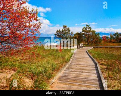 Faro Di Point Iroquois, Upper Penninsula, Brimley, Michigan, Stati Uniti Foto Stock