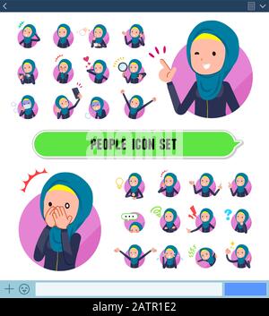 Un insieme di donne che indossano hijab con esprime le varie emozioni.Ci sono variazioni delle emozioni come gioia e tristezza.It's arte vettoriale in modo da è facile a. Illustrazione Vettoriale