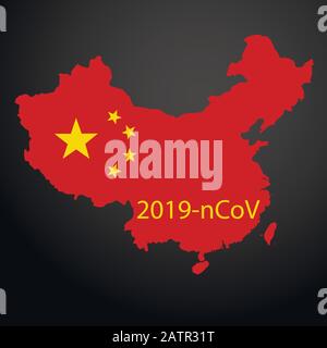 Mappa della cina e lo scoppio di Coronavirus in Wuhan Cina. 2019-nCoV o Nuovo coronavirus è un patogeno mortale che attacca il respirato Illustrazione Vettoriale