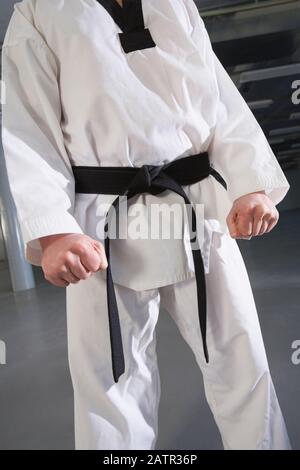 Uomo a praticare il karate Foto Stock