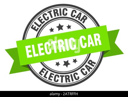 etichetta auto elettrica. cartello con la fascetta rotonda elettrica. timbro auto elettrica Illustrazione Vettoriale