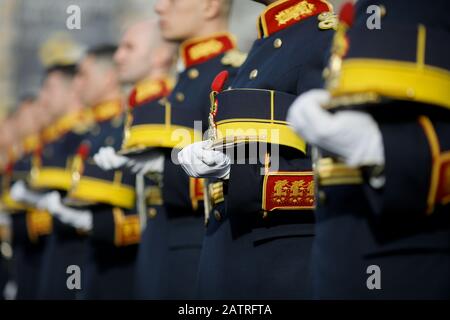 Bucarest, Romania - 21 dicembre 2019: Michael the Brave 30th Guards Brigade Soldates durante una cerimonia militare. Foto Stock