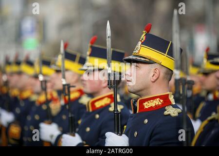 Bucarest, Romania - 21 dicembre 2019: Michael the Brave 30th Guards Brigade Soldates durante una cerimonia militare. Foto Stock