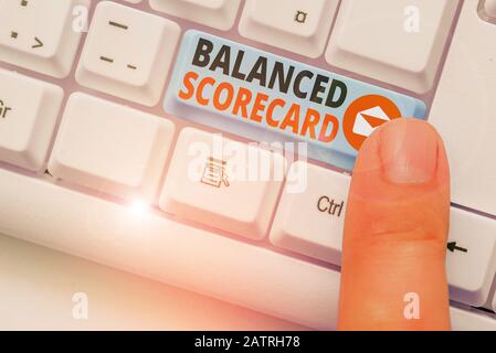 Nota di scrittura che mostra la Balanced Scorecard. Concetto aziendale per una metrica di perforazione utilizzata nell'analisi strategica Foto Stock