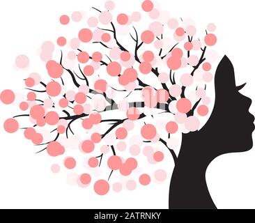 albero a molla con faccia femmina, elemento grafico vettoriale Illustrazione Vettoriale