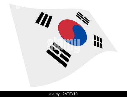 Un grafico a bandiera della Corea del Sud isolato su bianco con tracciato di ritaglio Foto Stock