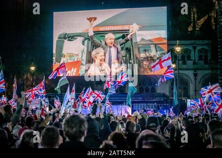 UK Brexit Day 31st gennaio 2020. Le celebrazioni a Londra in quanto Regno Unito escono definitivamente dall'Unione europea dopo un rapporto di 47 anni. Foto Stock