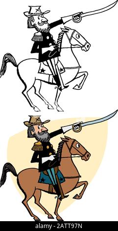 Un cartone animato di un generale del Sud a cavallo brandidando una spada. Illustrazione Vettoriale