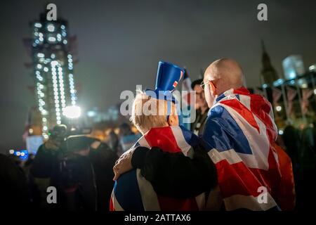 UK Brexit Day 31st gennaio 2020. Le celebrazioni a Londra in quanto Regno Unito escono definitivamente dall'Unione europea dopo un rapporto di 47 anni. Foto Stock