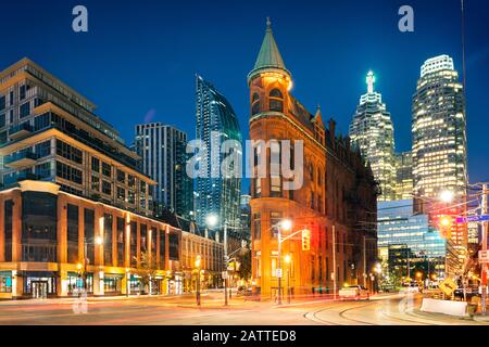 Gooderham o Flatiron Building in downtown Toronto - Toronto, Ontario, Canada Foto Stock