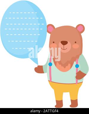 orso carino con i vestiti fumetto fumetto cartone animato su sfondo bianco illustrazione vettoriale Illustrazione Vettoriale