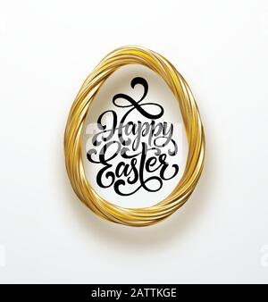 Biglietto d'auguri di Pasqua con un'immagine di un uovo di Pasqua in un motivo di texture 3d realistico e dorato. Decorazione di gioielli. Ornamento di lusso. Vettore Illustrazione Vettoriale