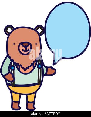 orso carino con i vestiti fumetto fumetto cartone animato su sfondo bianco illustrazione vettoriale Illustrazione Vettoriale