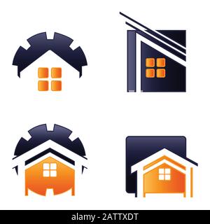 Casa Abstract Set Real Estate Campagna Logo Modello Di Disegno Per L'Azienda. Costruzione Di Silhouette Vettoriale. Illustrazione Vettoriale