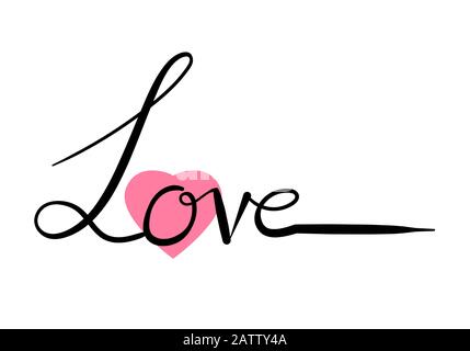 Disegno continuo ad una linea AMORE parola design, vettore minimalista illustrazione di amore San Valentino concetto. Foto Stock