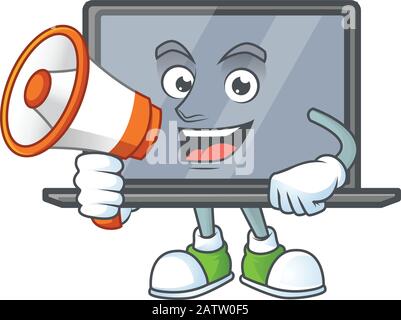 Un personaggio cartoon infantile di monitor con un megafono Illustrazione Vettoriale